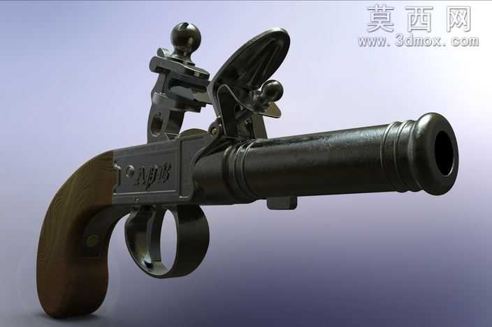 安妮女王款口袋燧发手枪精细三维建模作品