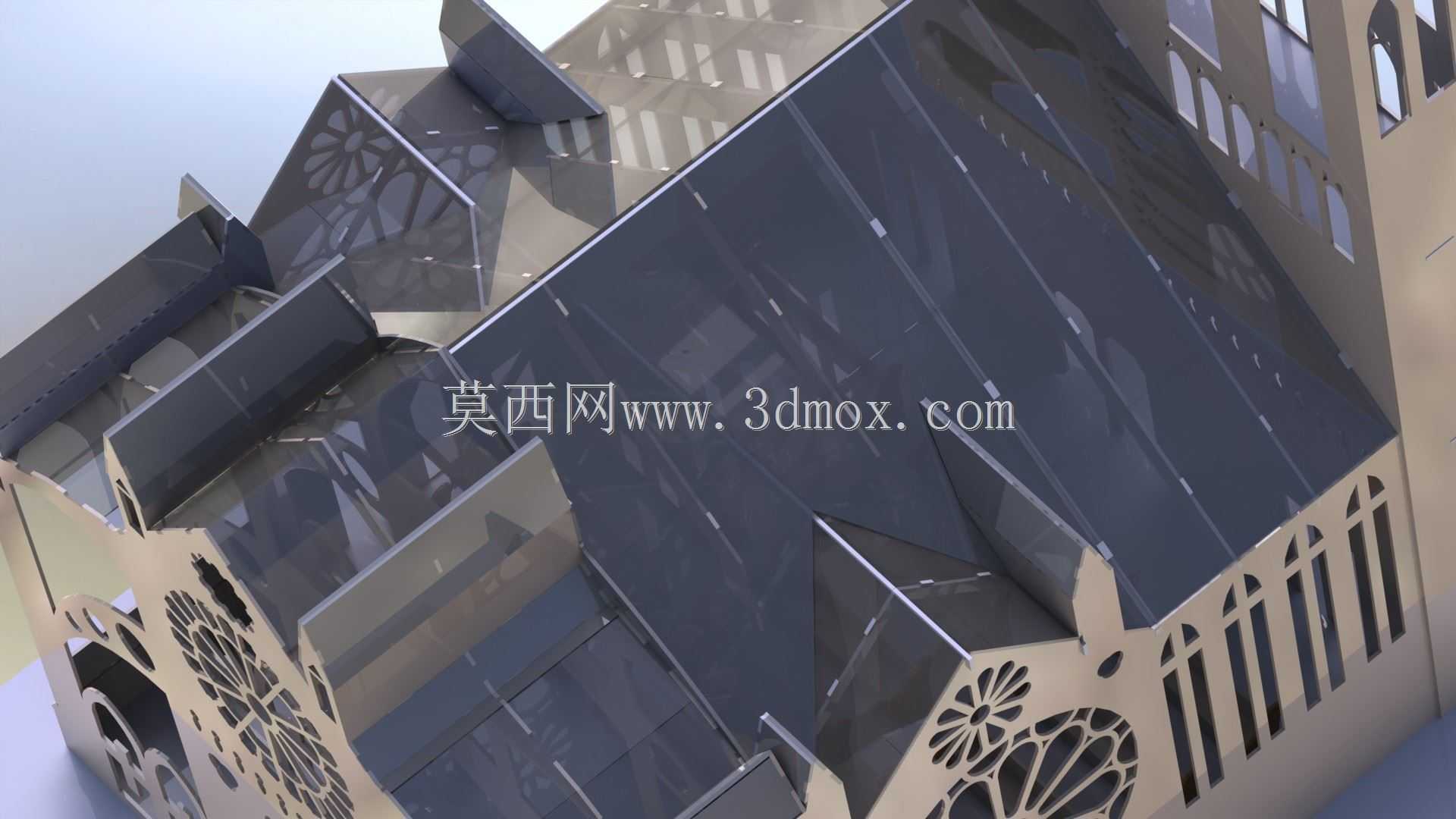 圣母大教堂金属板拼图,三维模型,拼图,金属板,金属工艺品设计