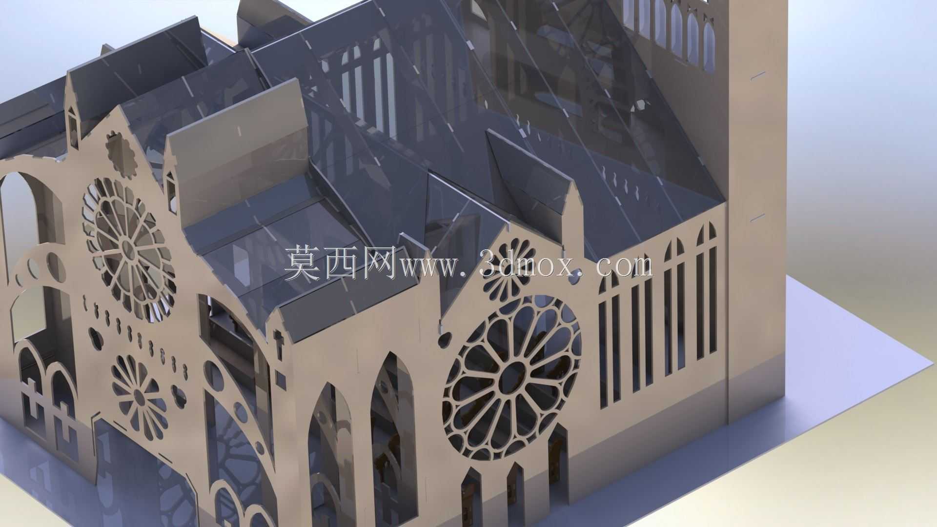 圣母大教堂金属板拼图,三维模型,拼图,金属板,金属工艺品设计