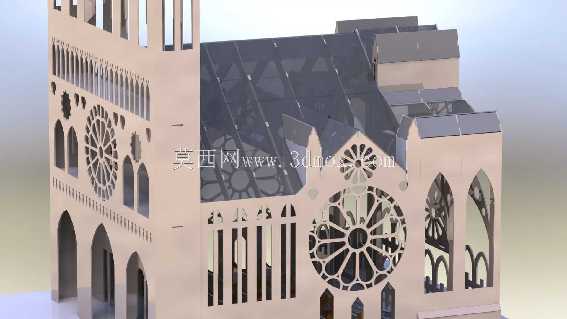 圣母大教堂金属板拼图,三维模型,拼图,金属板,金属工艺品设计