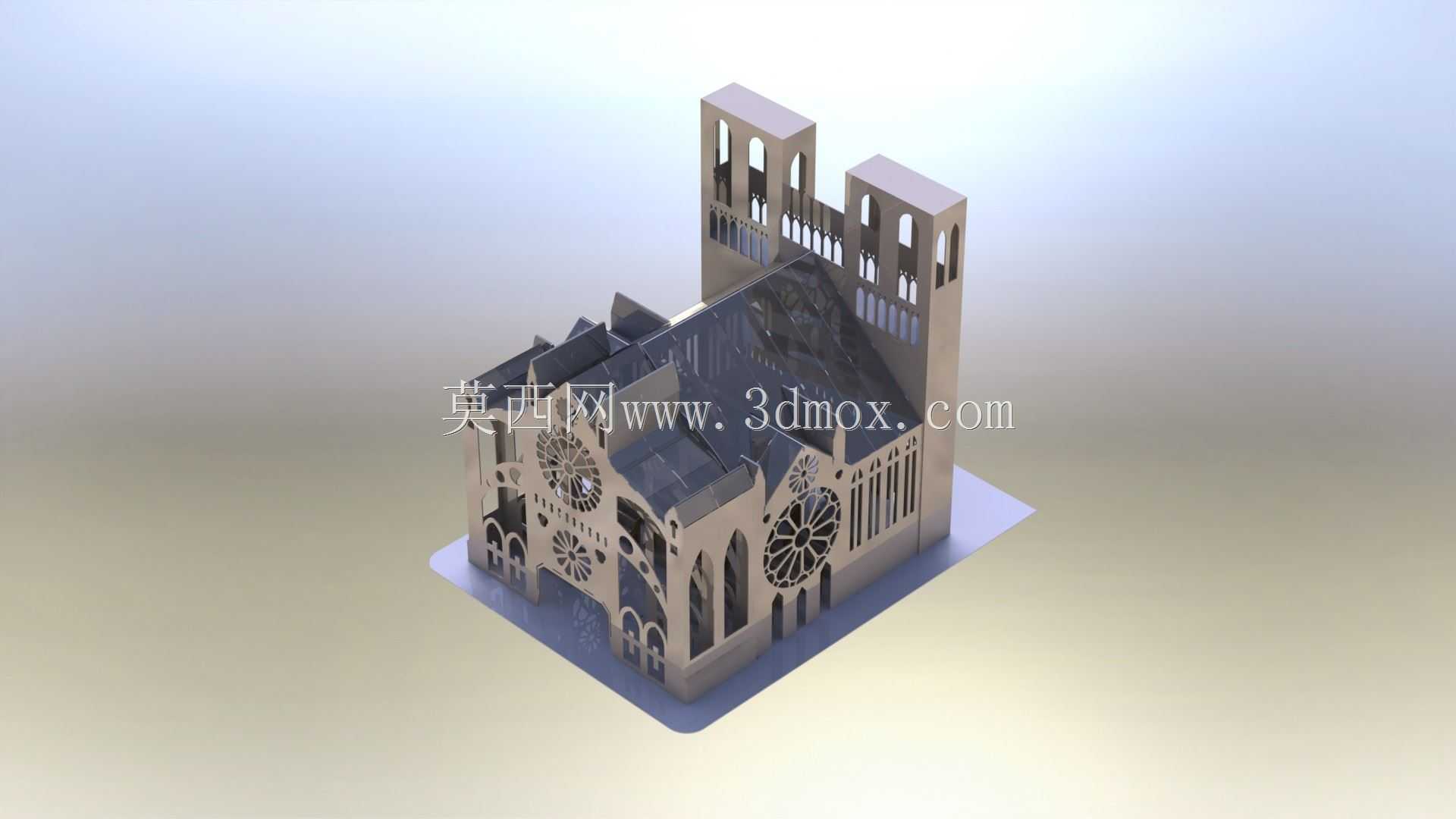 圣母大教堂金属板拼图,三维模型,拼图,金属板,金属工艺品设计