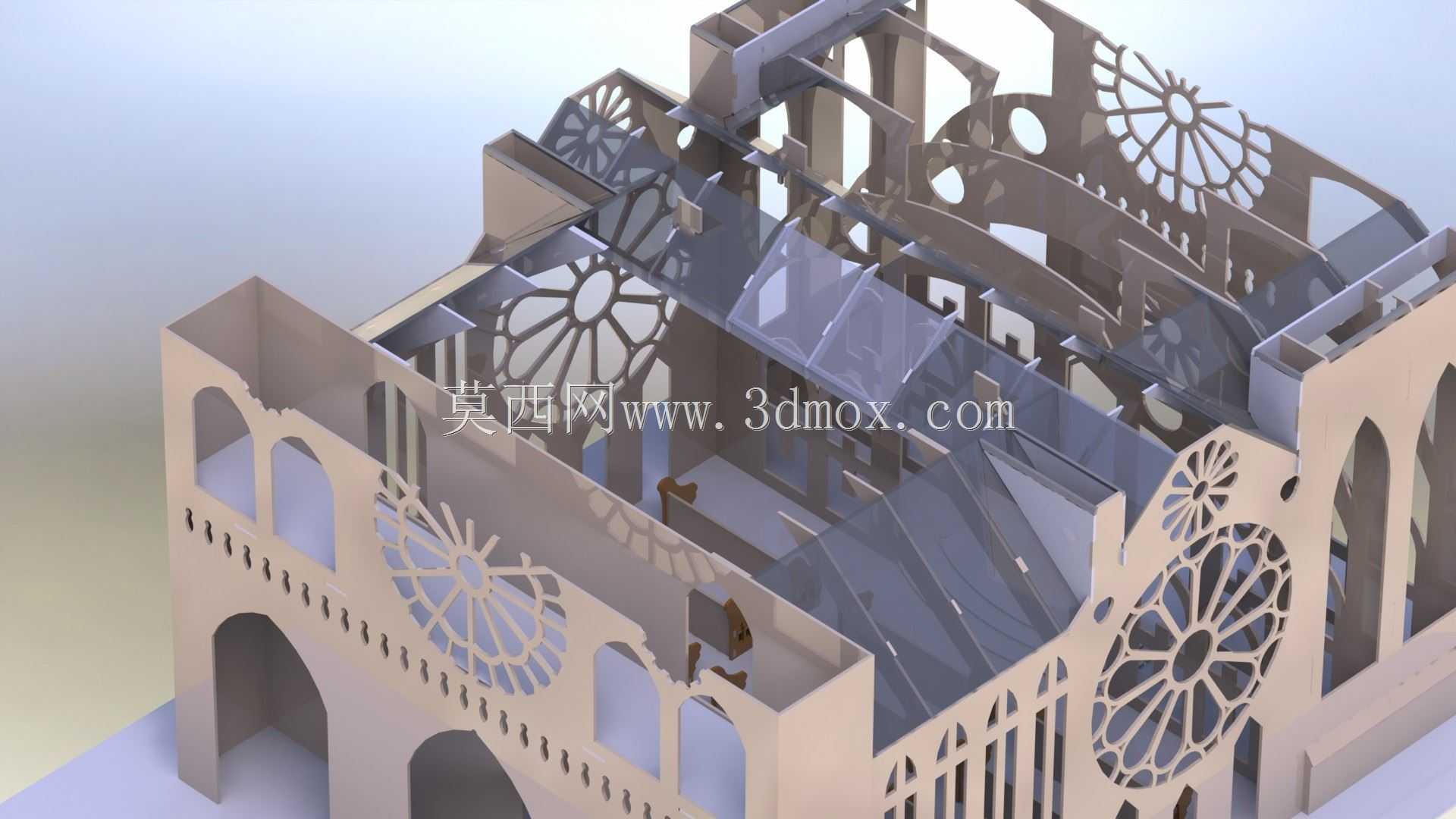 圣母大教堂金属板拼图,三维模型,拼图,金属板,金属工艺品设计