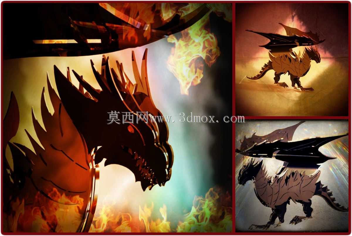 龙钣金拼图,龙,三维模型,拼图,奇幻龙模型,金属工艺品设计
