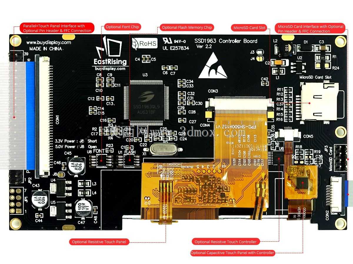 5英寸TFT SSD1963液晶模块OPTL触摸屏480x272,Arduino