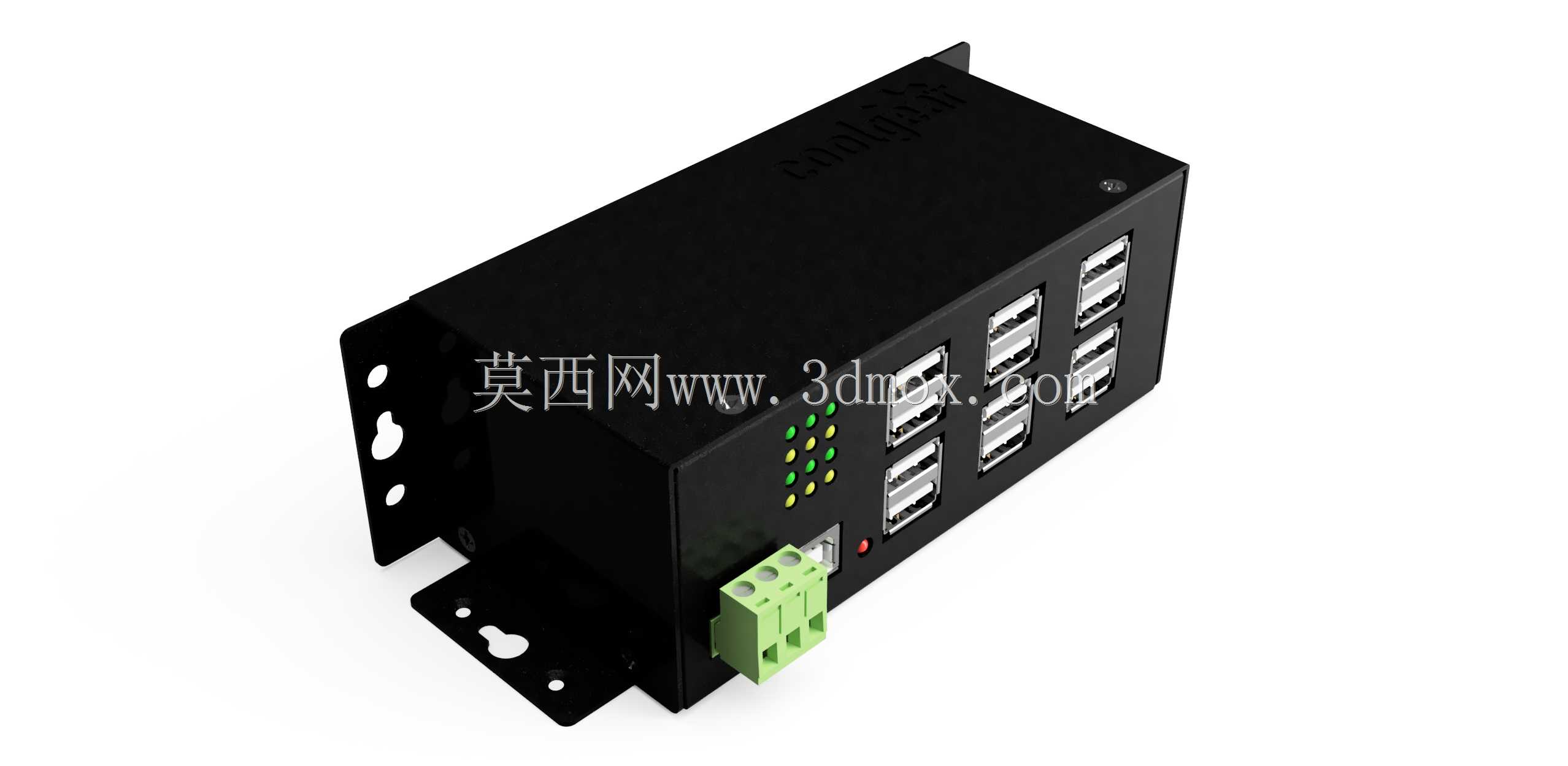 工业12端口USB 2.0供电集线器,用于PC-MAC DIN导轨安装