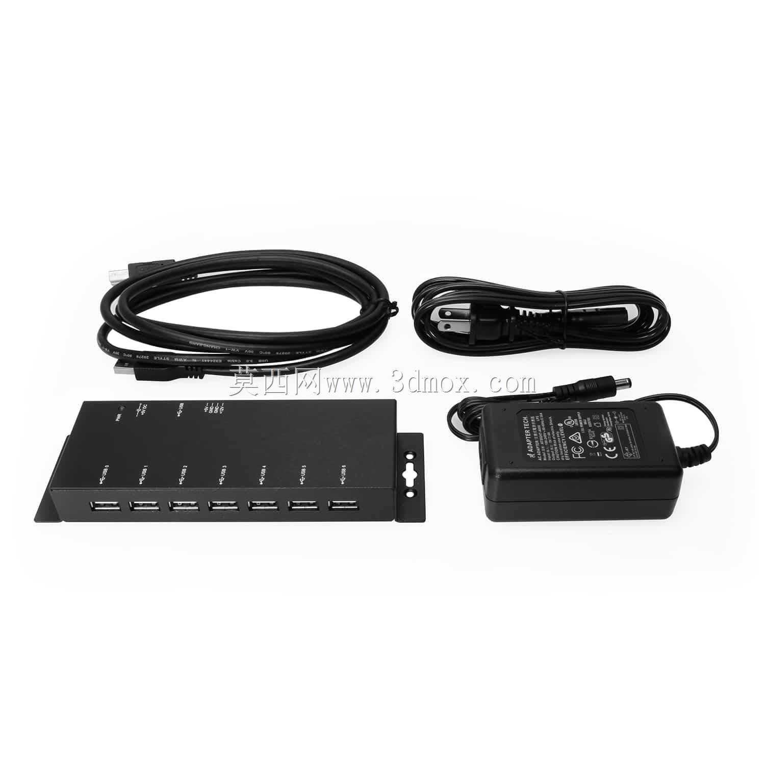 金属7端口USB 2.0供电超薄集线器,适用于带电源适配器的PC-MAC