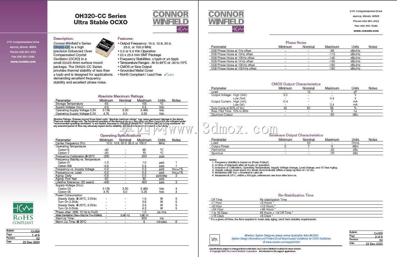 ���ߵľ��Ⱥͳ��ȶ�+/-500 PPT����Winfield VCOCXO