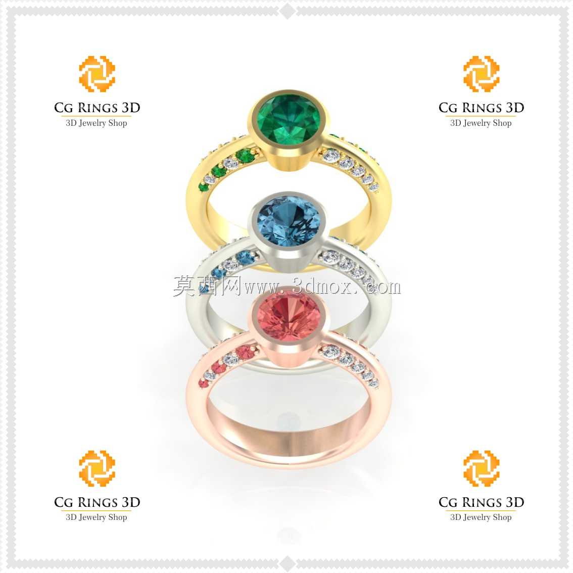 CAD-CAM三维宝石戒指-自由三维模型
