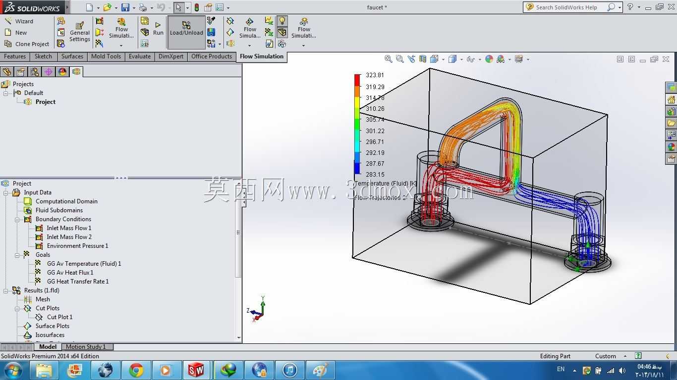 教程23:水龙头中冷热水的组合。(Solidworks流动模拟)