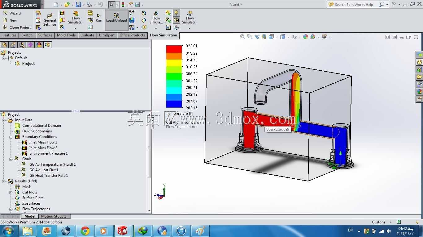 教程23:水龙头中冷热水的组合。(Solidworks流动模拟)