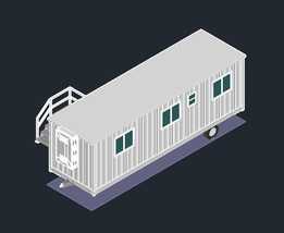 带轮子的3D临时建筑拖车