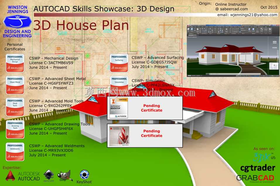 AUTOCAD Skills Showcase-三维房屋平面图
