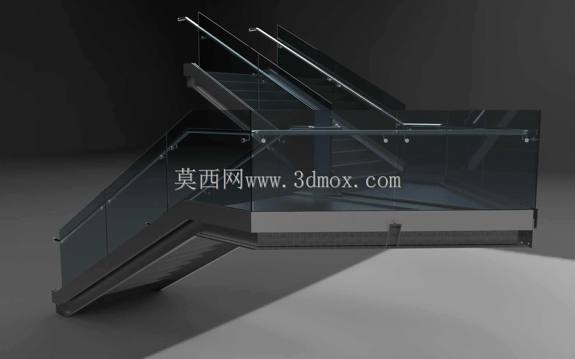 带玻璃栏杆的金属楼梯