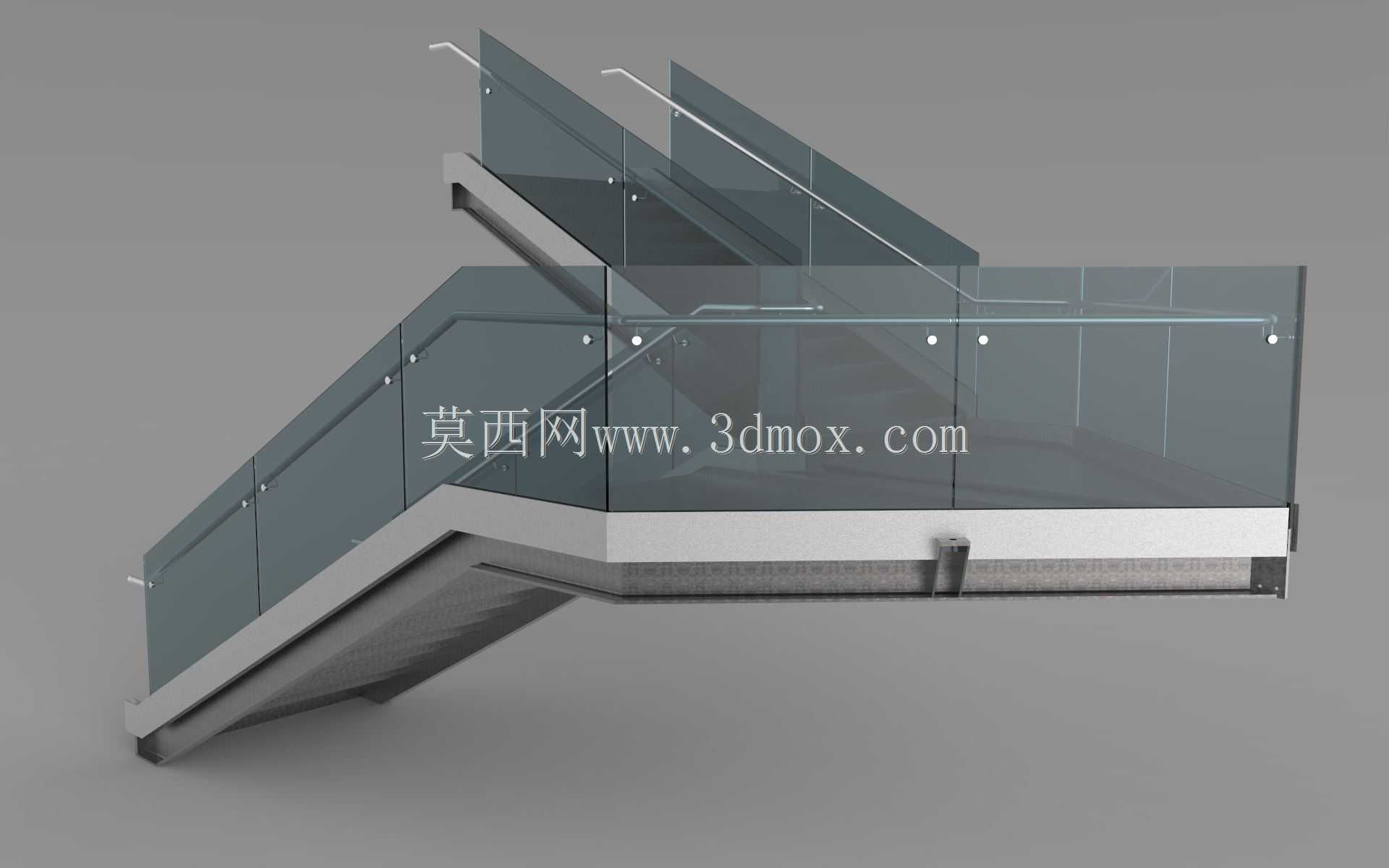 带玻璃栏杆的金属楼梯