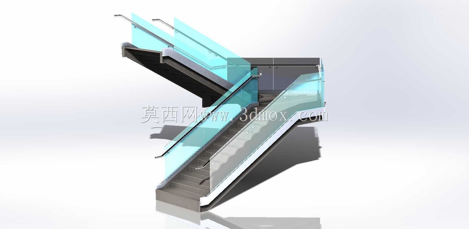 带玻璃栏杆的金属楼梯