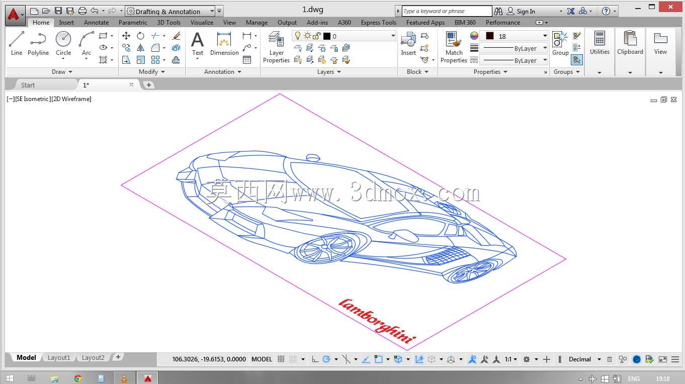 兰博基尼汽车2D AutoCAD