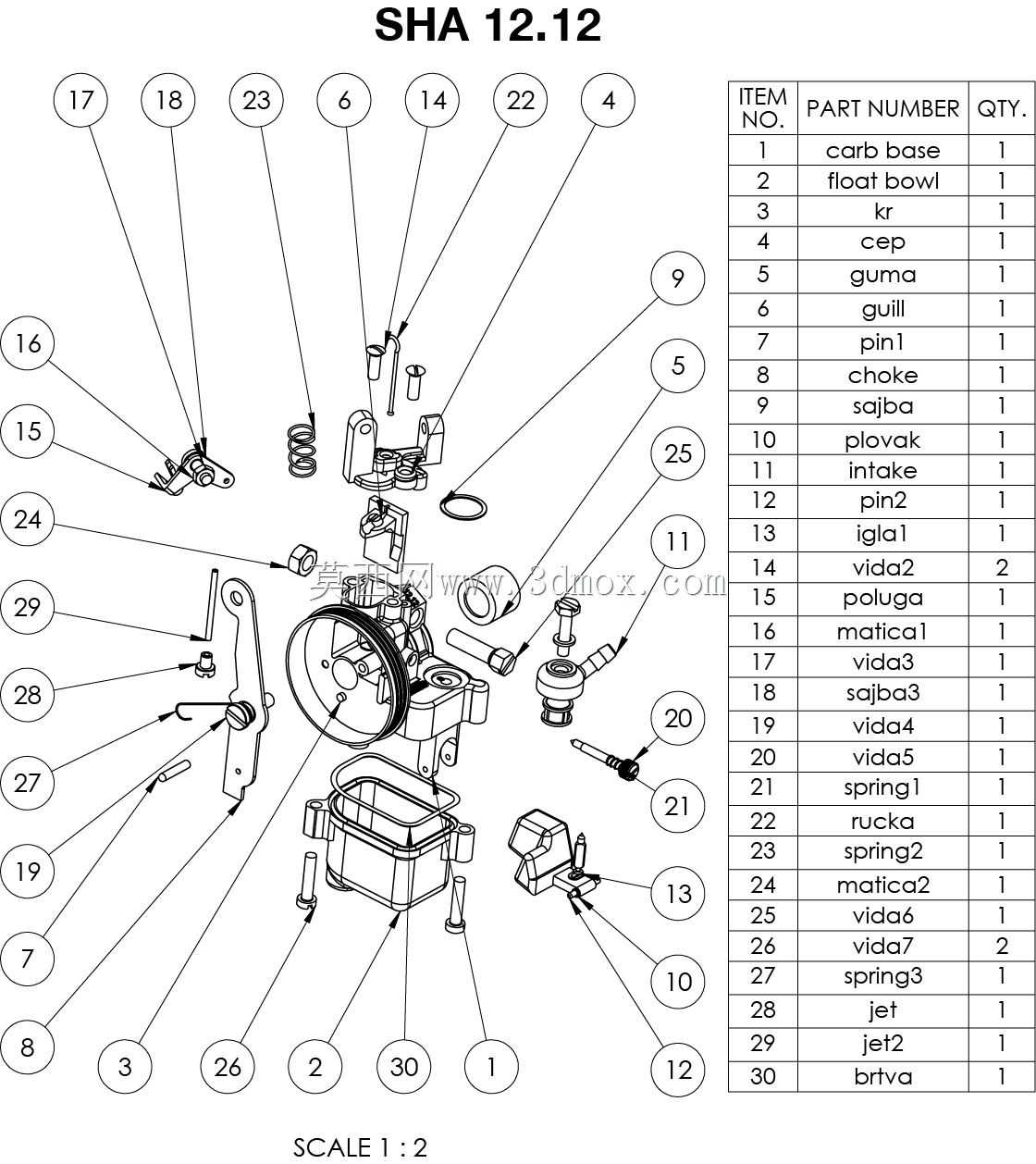 Dellorto SHA 12.12化油器