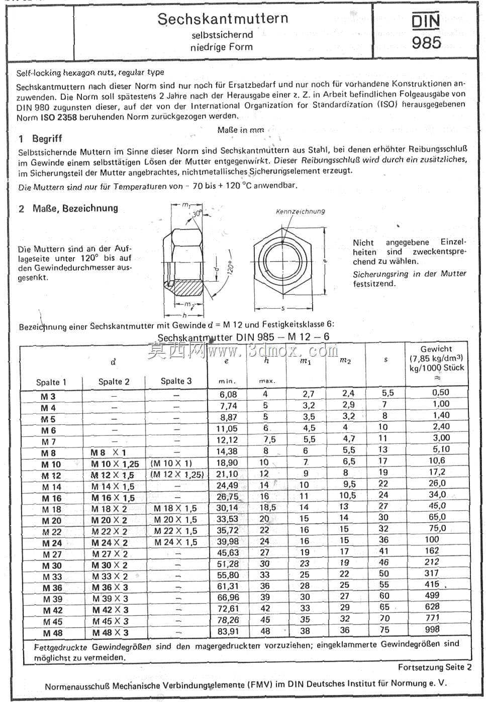 DIN 985自锁螺母要求