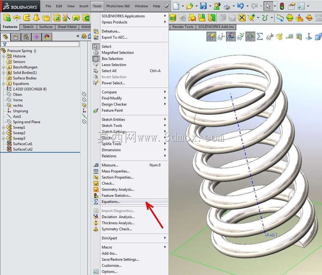Solidworks中的参数化弹簧