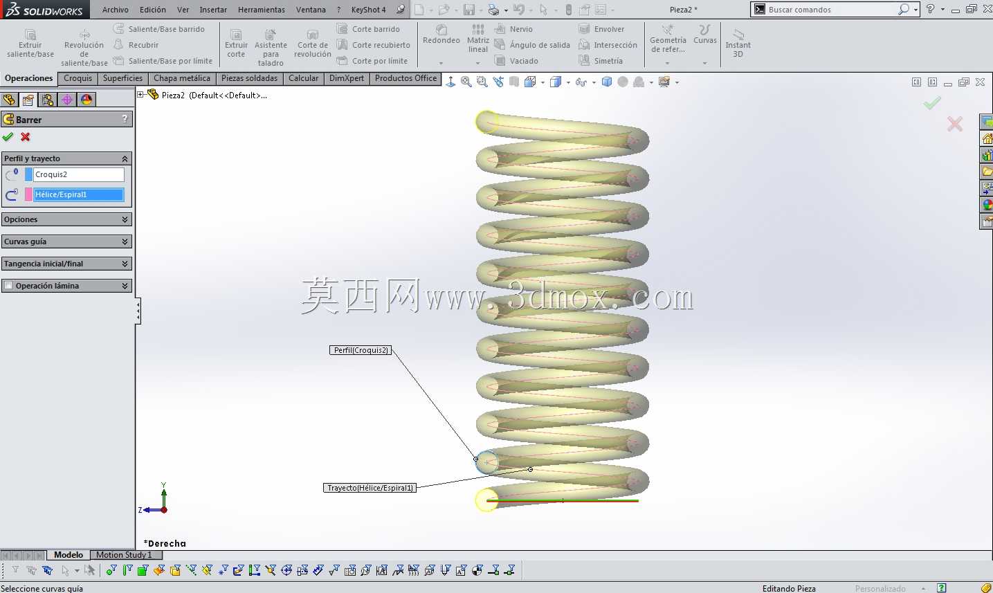 教程:Como modelar un Restore en Solidworks(opcion1:螺旋和埃斯皮拉尔con Saliente/base barrido