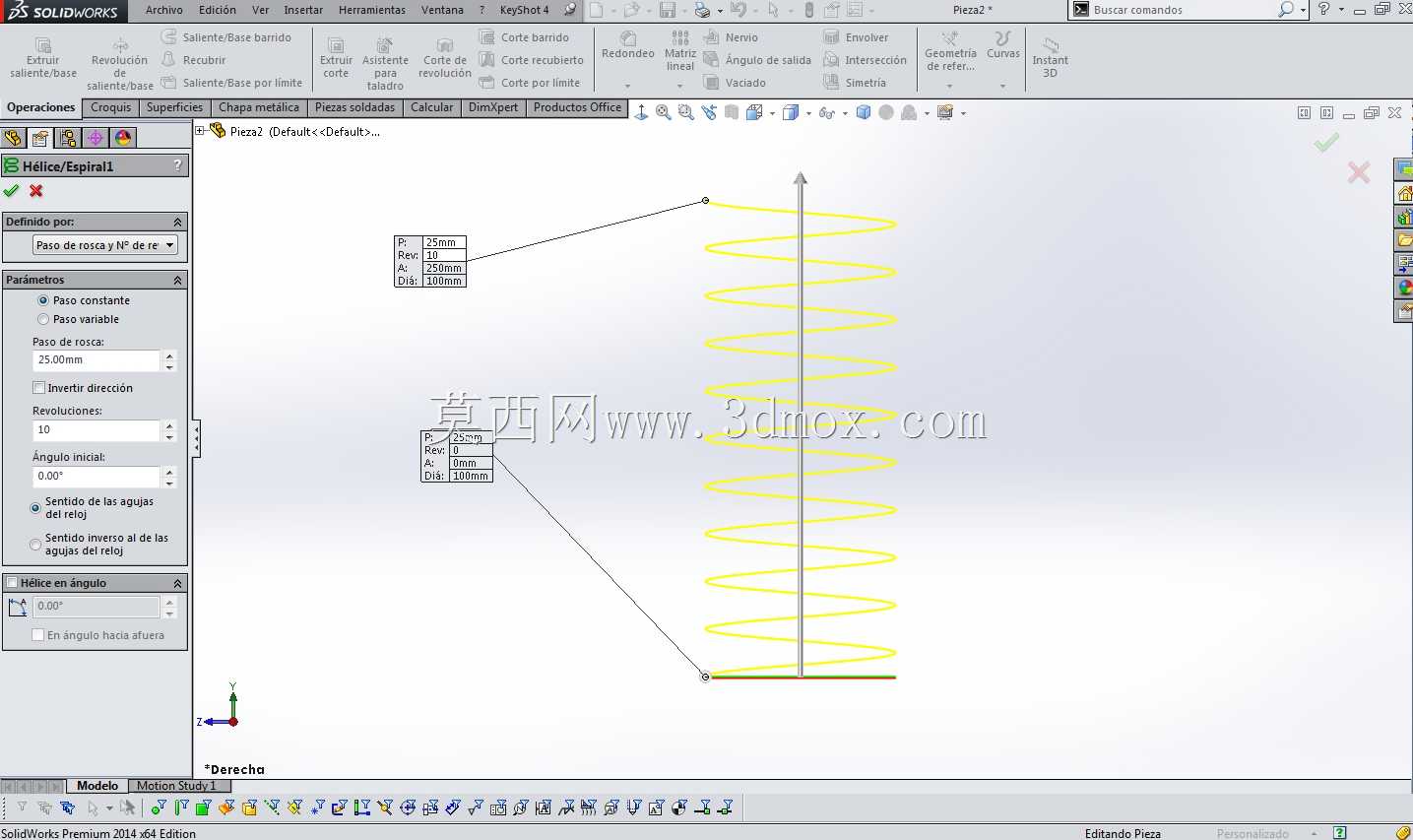 教程:Como modelar un Restore en Solidworks(opcion1:螺旋和埃斯皮拉尔con Saliente/base barrido
