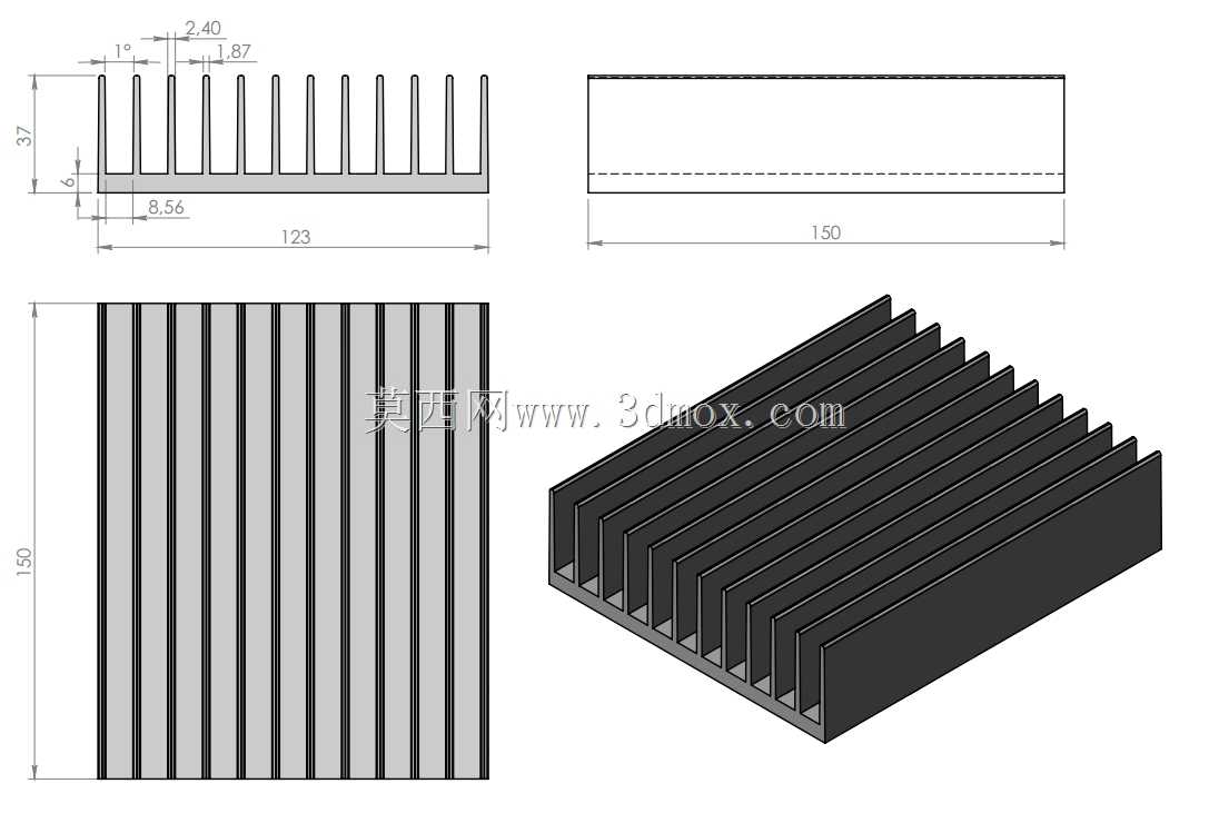 标准123x37mm铝挤压散热器
