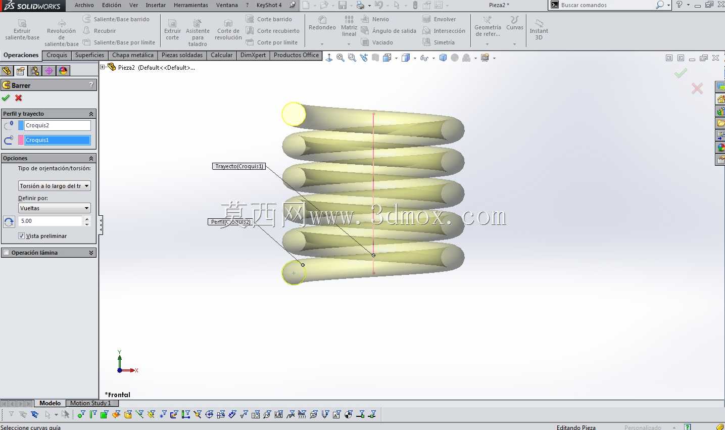 教程:Como modelar un Restore en Solidworks(opcion2:Saliente/base barrido公司)