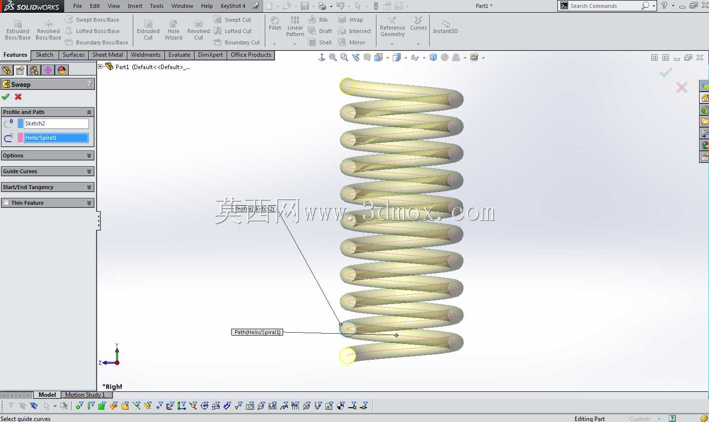 教程:如何在solidworks中为弹簧建模?Opcion1:螺旋/螺旋和扫掠凸台底座