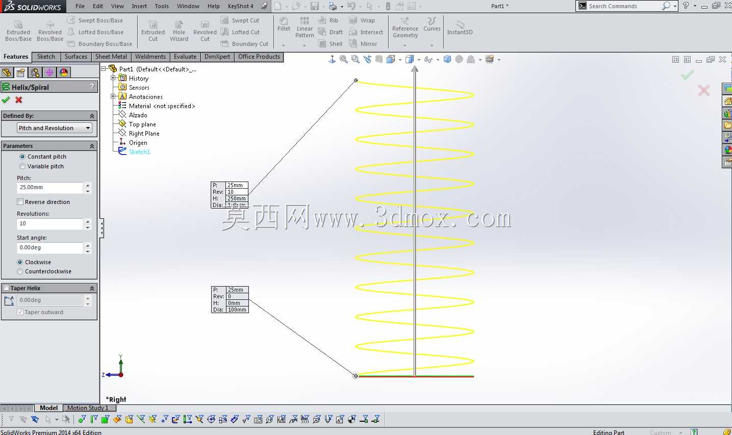 教程:如何在solidworks中为弹簧建模?Opcion1:螺旋/螺旋和扫掠凸台底座