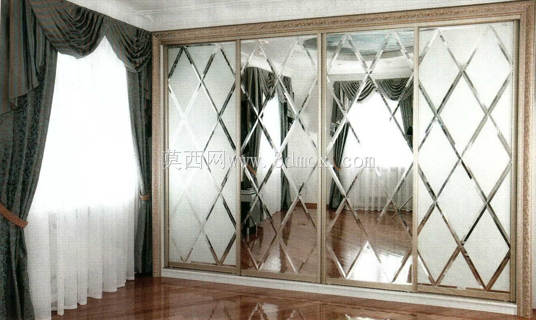 滑动式衣柜搭配法式面包,镜子搭配胖胖-Шкаф-купе с багетом и с композицией зеркал с ф