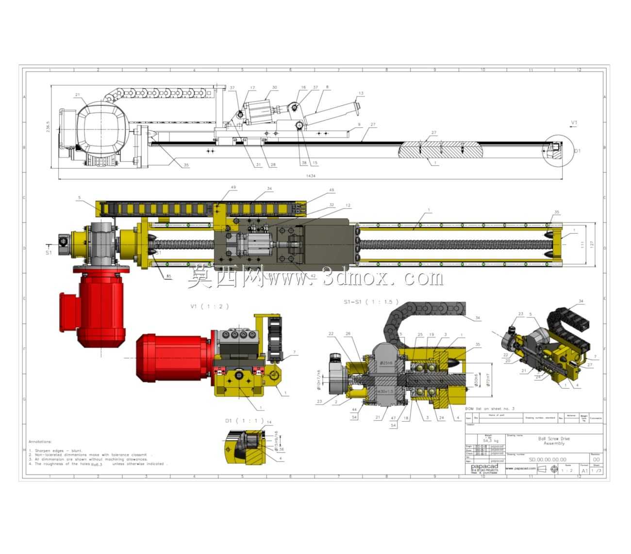 滚珠丝杠发动机的CAD-2D绘图三维设计