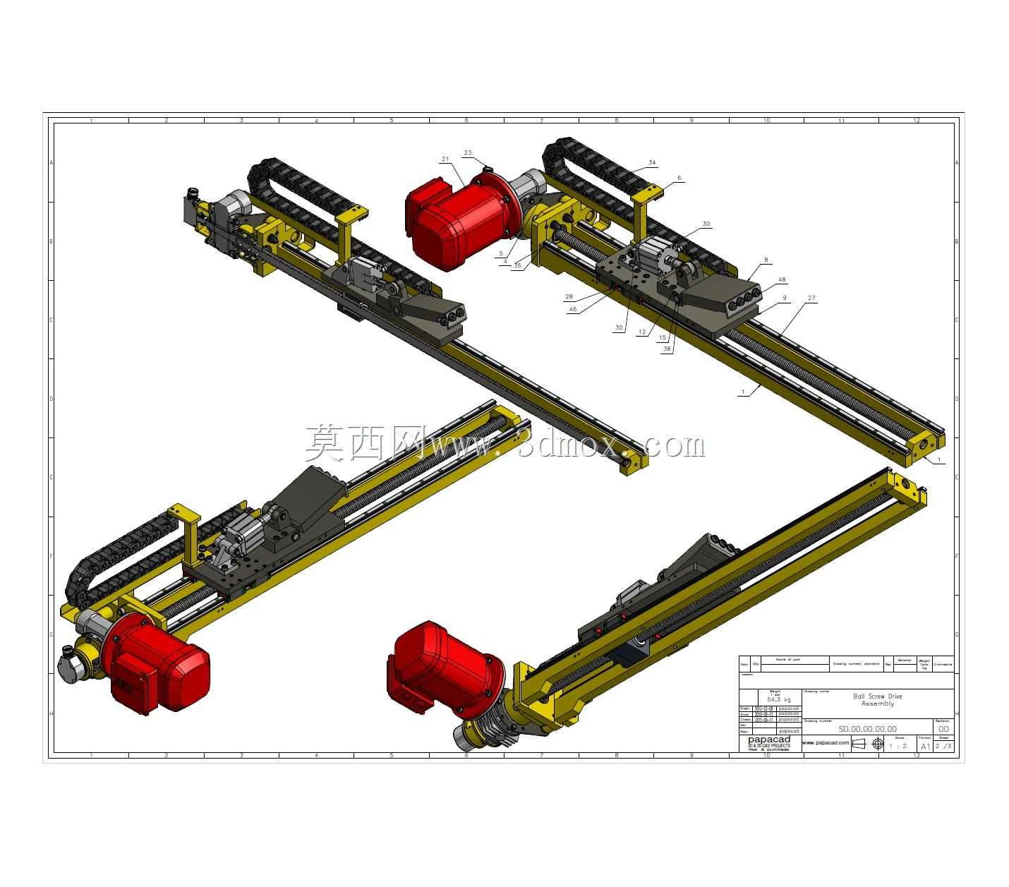 滚珠丝杠发动机的CAD-2D绘图三维设计