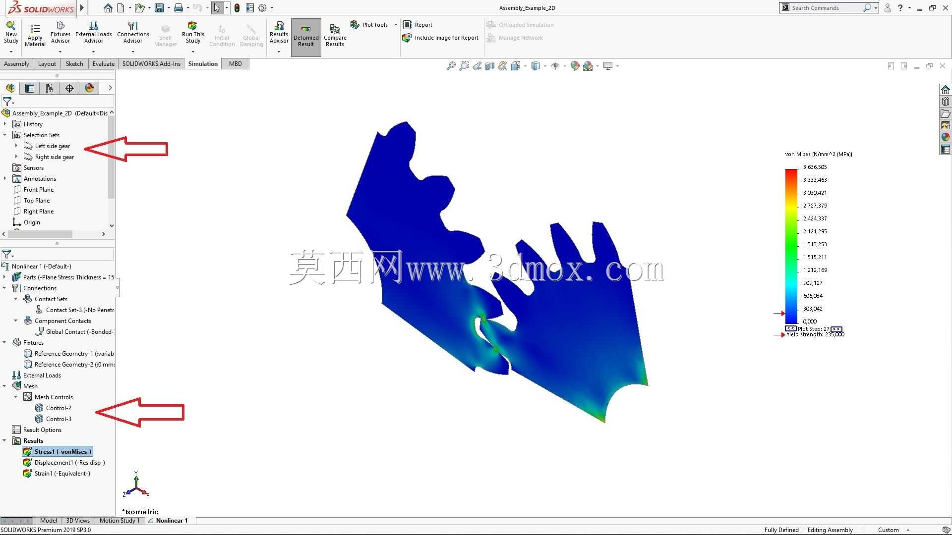 solidworks2019中外直齿轮副应力分析