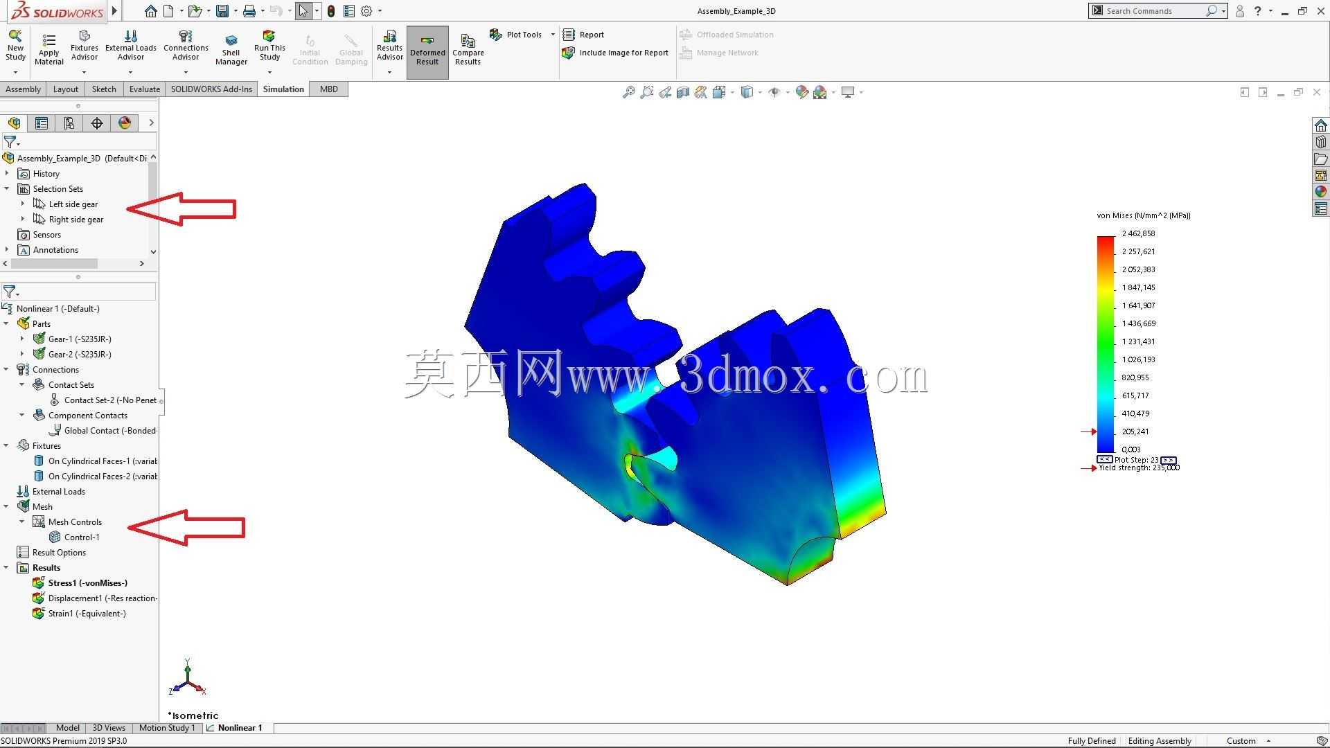 solidworks2019中外直齿轮副应力分析