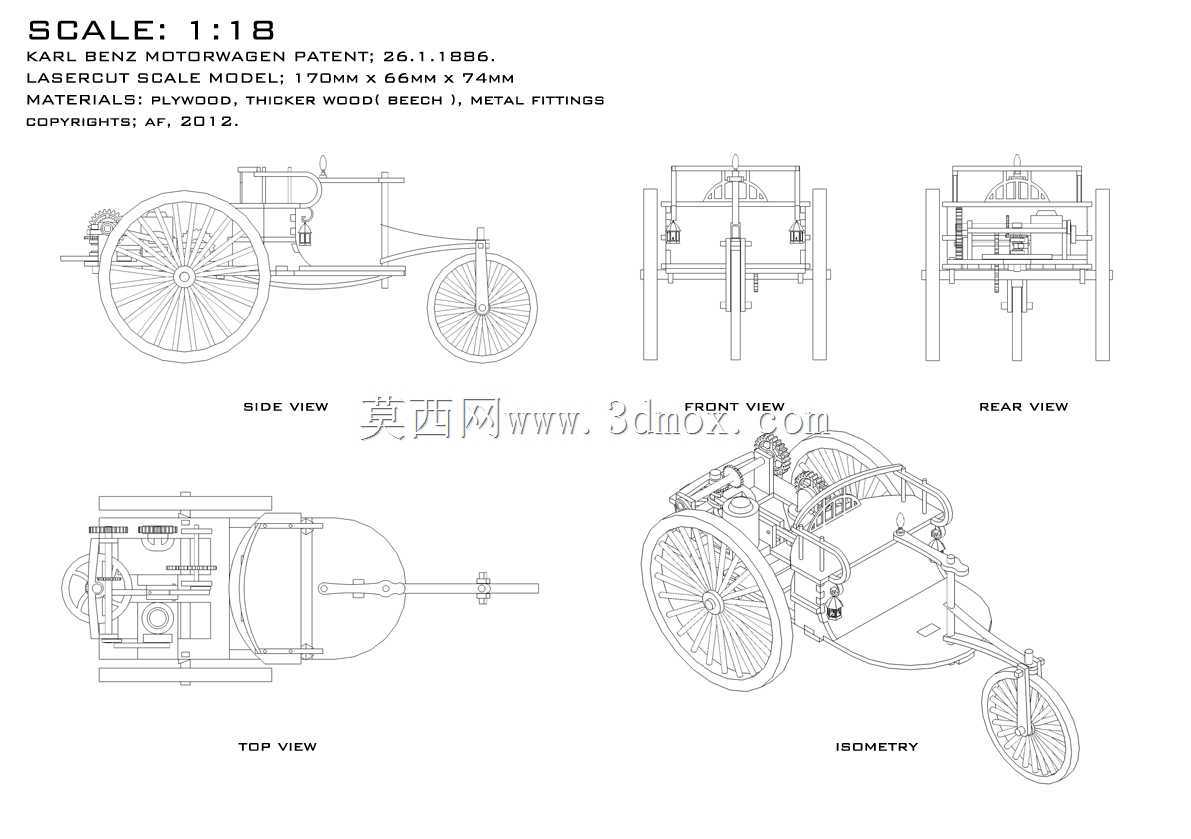 卡尔奔驰汽车专利,1886年。