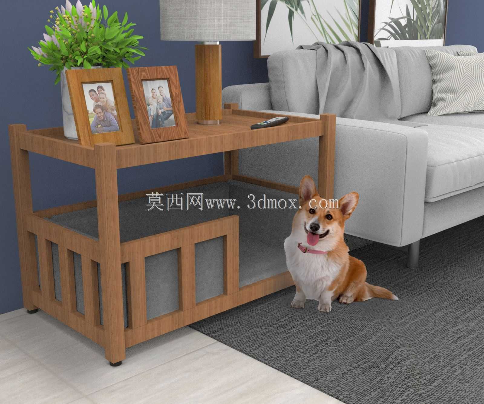 带狗床的边桌/床头柜