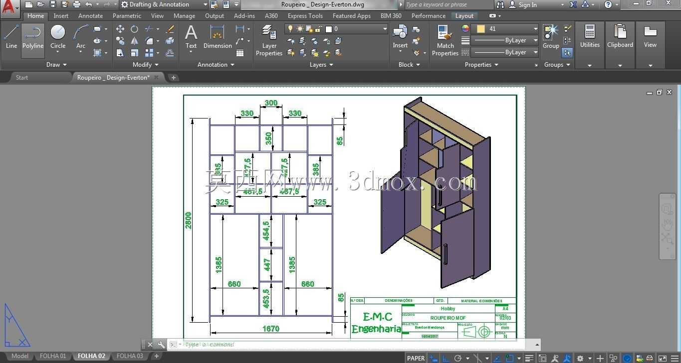 Roupeiro modelado��AutoCAD