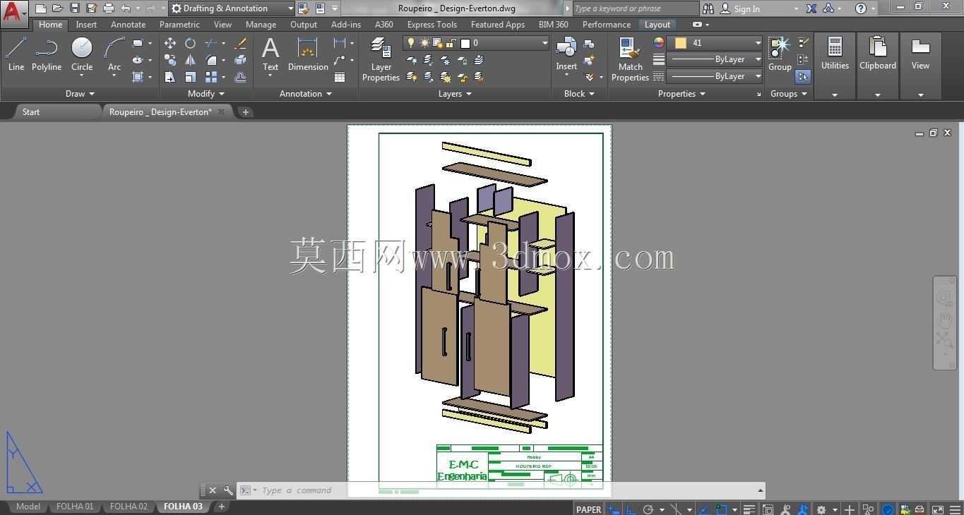 Roupeiro modelado��AutoCAD