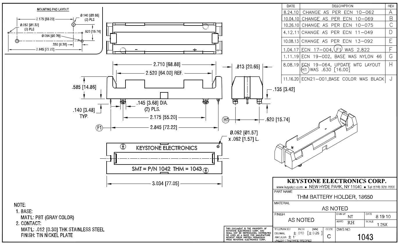 Keystone Electronics 18650�����֧�ܣ�PTH��