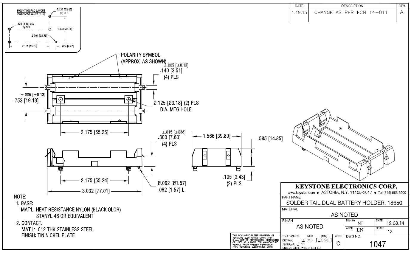 Keystone Electronics 18650˫���֧�ܣ�S-Tab��