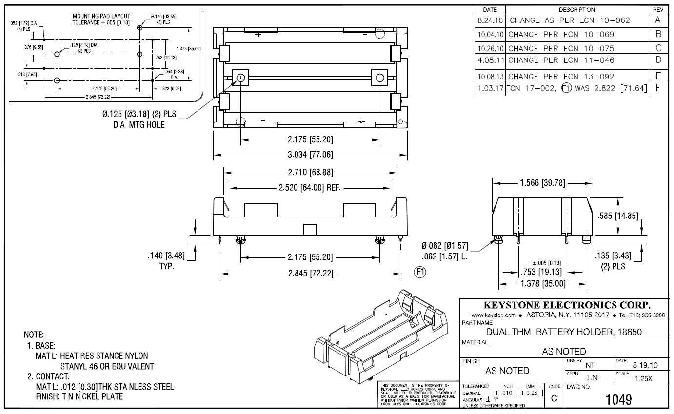 Keystone Electronics 18650˫���֧�ܣ�PTH��