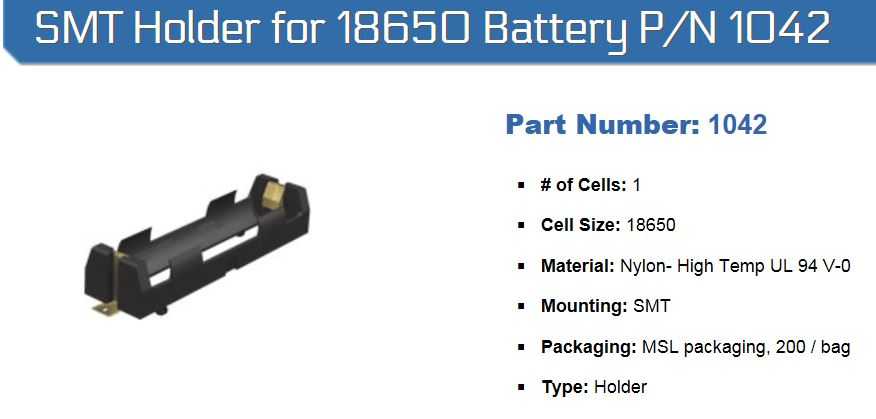 Keystone Electronics 18650�����֧�ܣ�SMT��