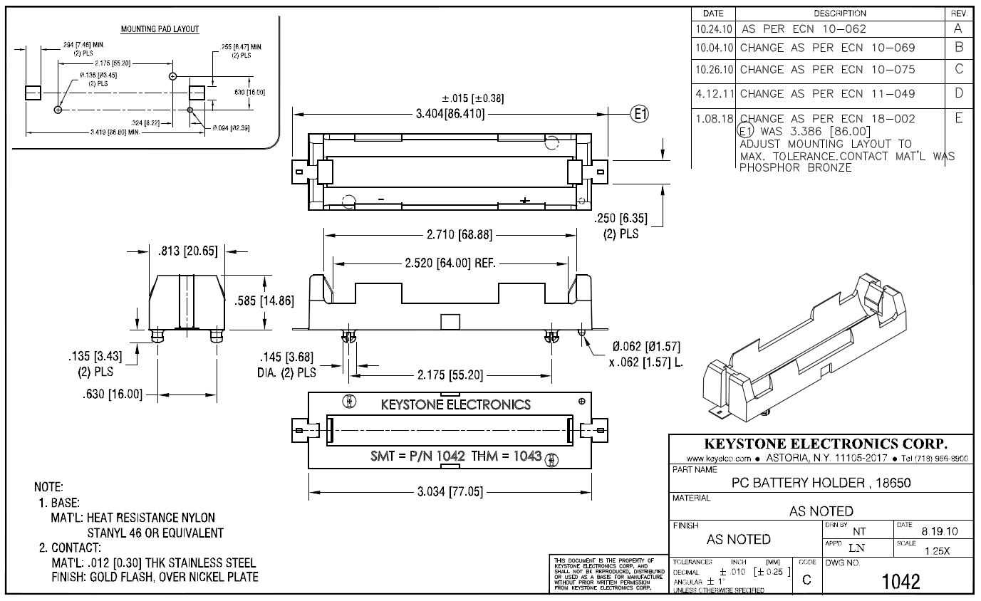 Keystone Electronics 18650�����֧�ܣ�SMT��