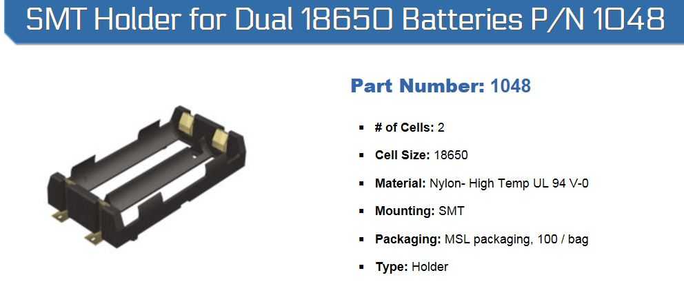 Keystone Electronics 18650˫���֧�ܣ�SMT��