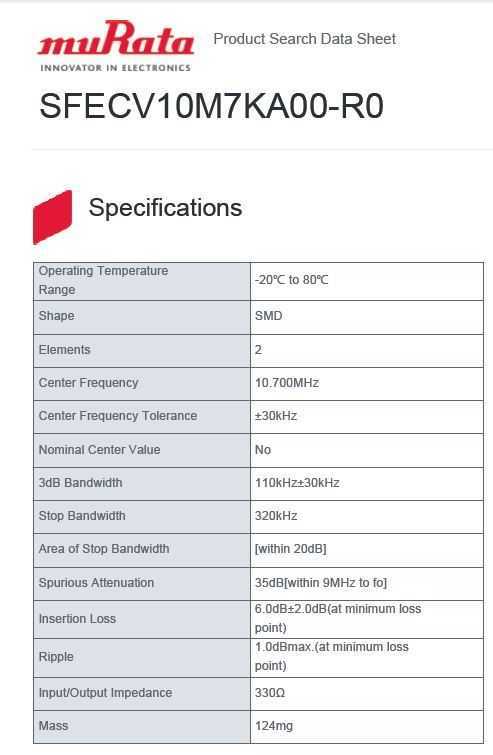 ����10.7 MHz SFECV CERAFIL�մ��˲���