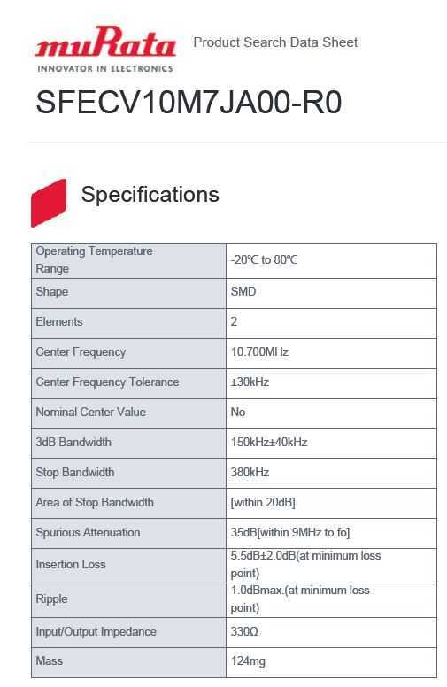 ����10.7 MHz SFECV CERAFIL�մ��˲���