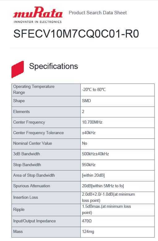 ����10.7 MHz SFECV CERAFIL�մ��˲���