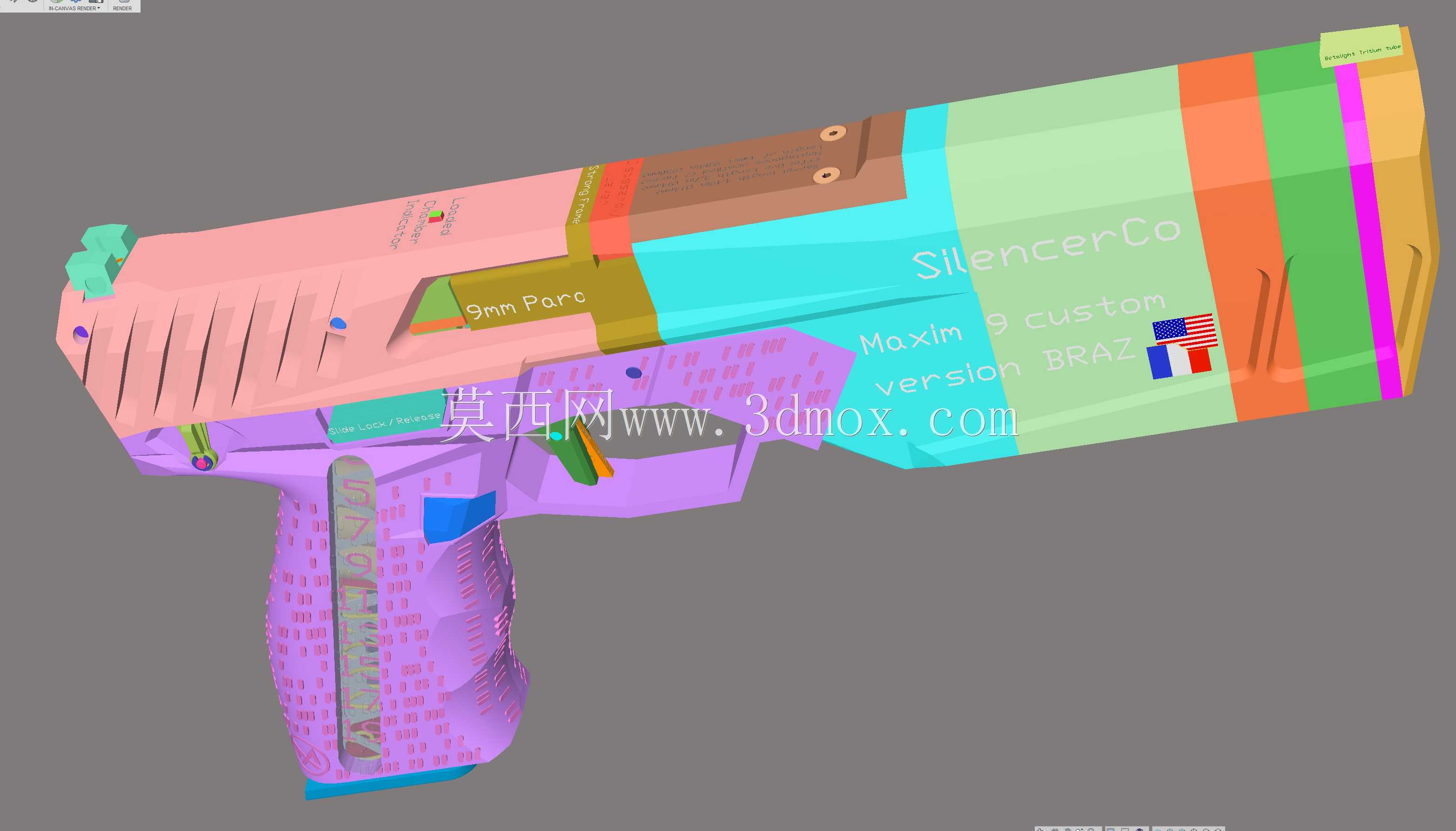 ǹ������Co Maxim 9���ư�BRAZ 9mm Braziu 3D fusion360