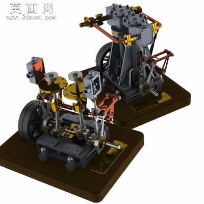 立式双缸发动机 3D模型