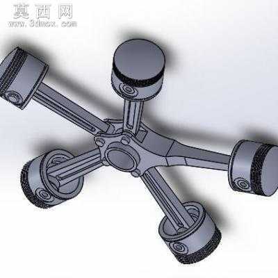 径向发动机活塞连杆装配体 3D模型